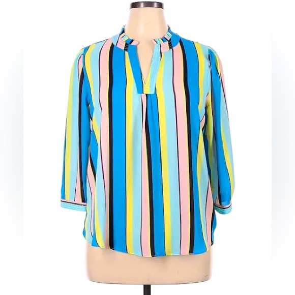 Worthington Tops - Worthington Colorful Striped Long Sleeve Blouse
